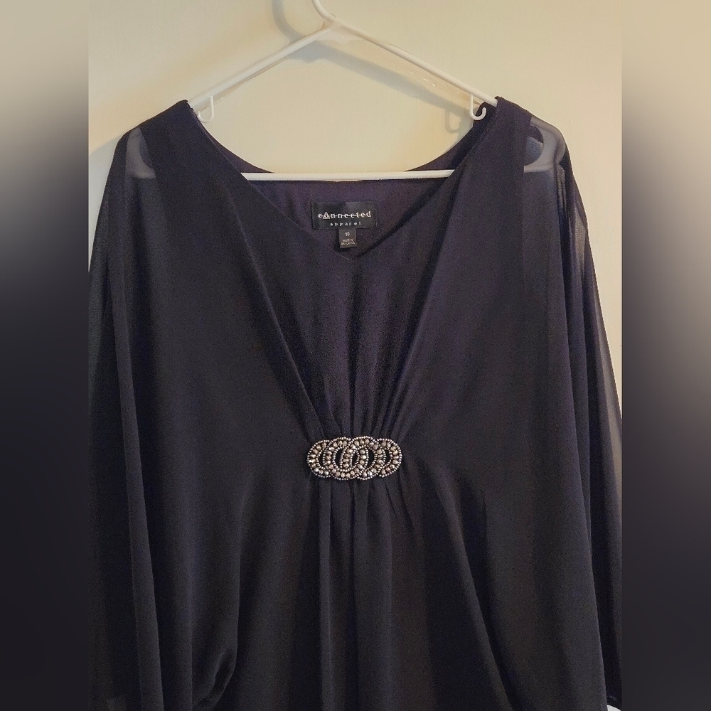 NWOT | Connected Apparel | Black V-Neck Dress with Flutter Sleeves | Size: 10 - Picture 5 of 9